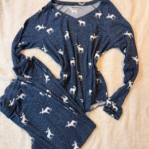 PJ Salvage Moose Print Pajama Set Small Blue Lounge Set